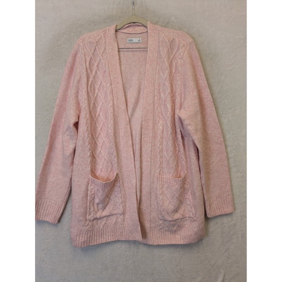 croft & barrow Sweaters - Croft & Barrow Cardigan Women's XL Pink Cable Knit Open Front Pocket